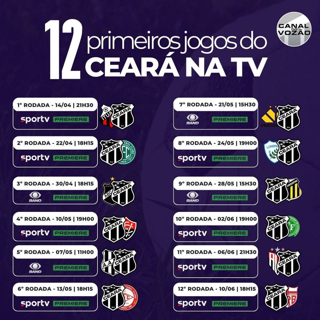A tabela de jogos do Ceará na Série A do Campeonato Brasileiro