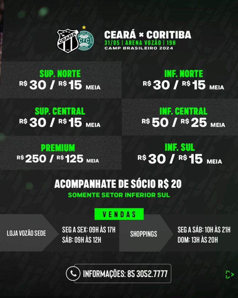 Ceará Inicia Venda De Ingressos Para Partida Contra Coritiba-PR; Check ...